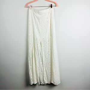 Vix Paula Hermanny White Eyelet A-Line Maxi Skirt with Front Slit Size Medium
